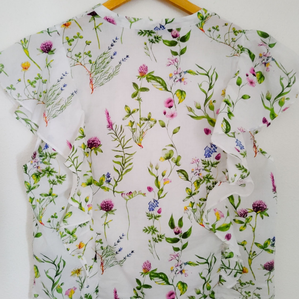 MARC NEW YORK 100 Percent Cotton Floral Blouse Ruffle Front NWT Size XL - Picture 3 of 4